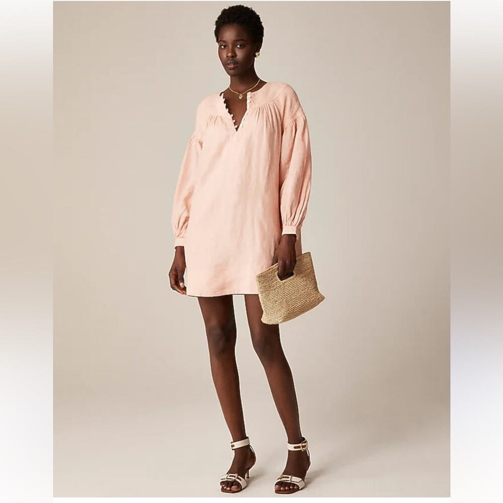 J. Crew Gathered popover dress in linen Peach Clay Size Small NWT
